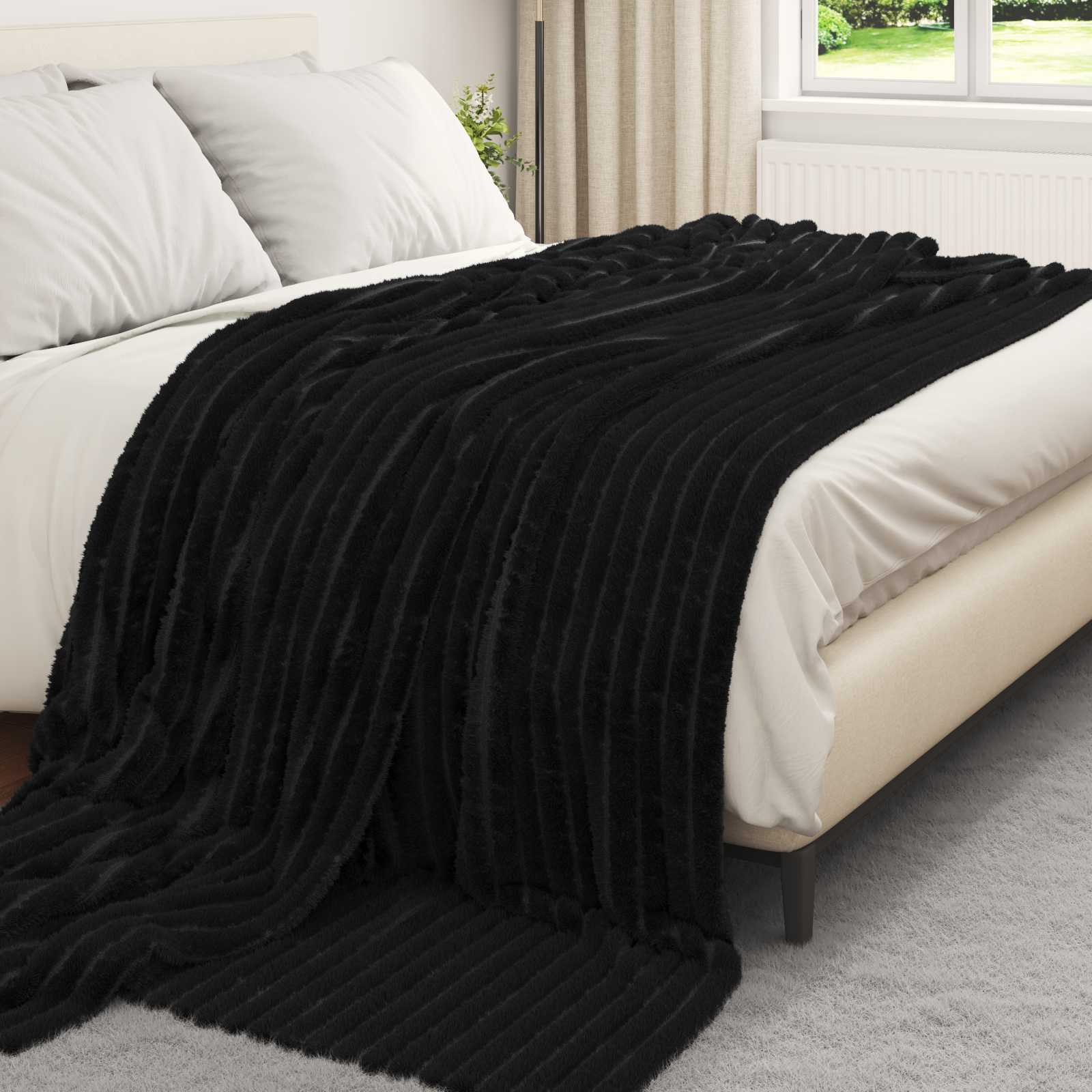 Κουβέρτα Μαύρο 270 x 240 cm Μαλλί - Pakobazaar