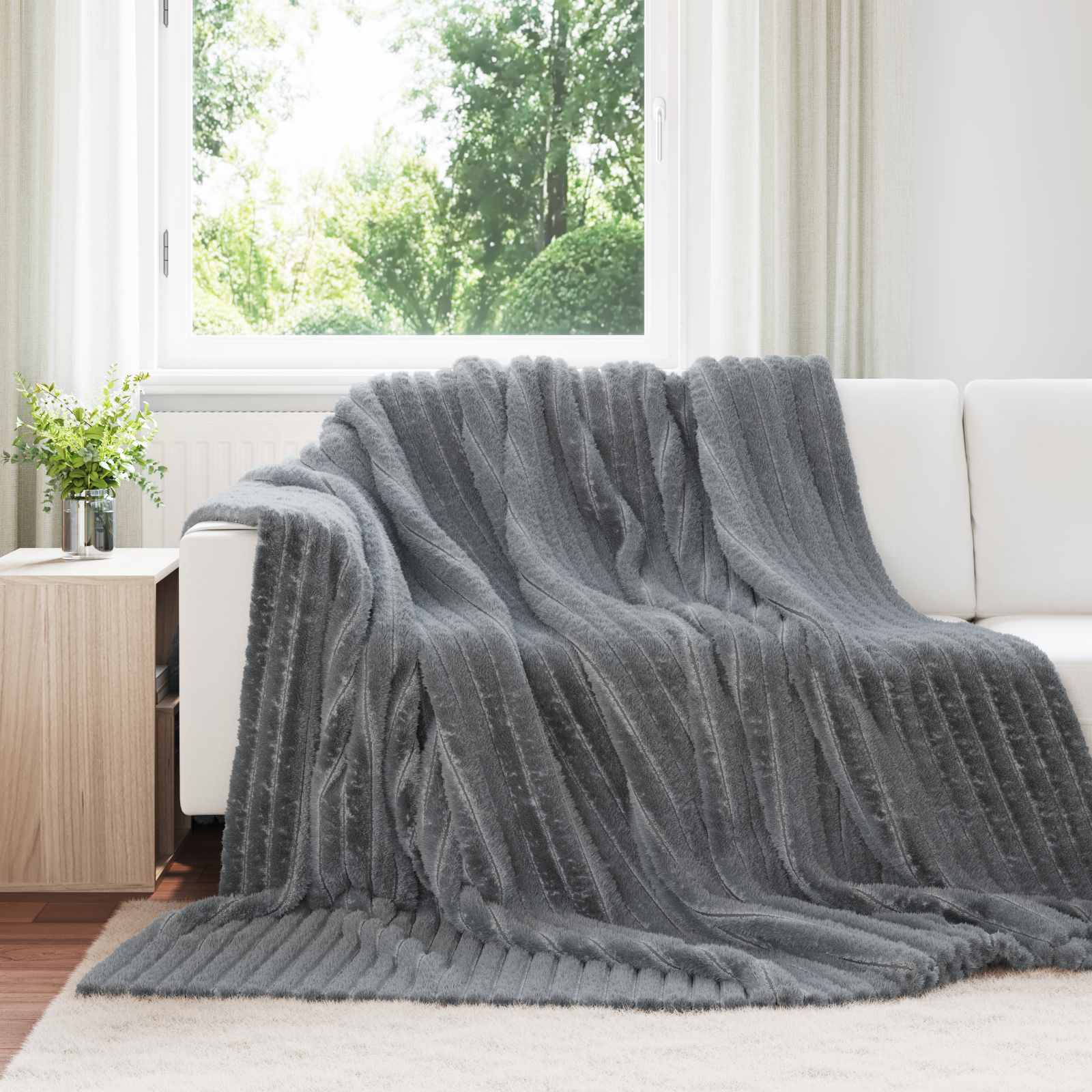 Ριχτάρια 6 pcs Σκούρο Γκρι 240 x 220 cm Μαλλί