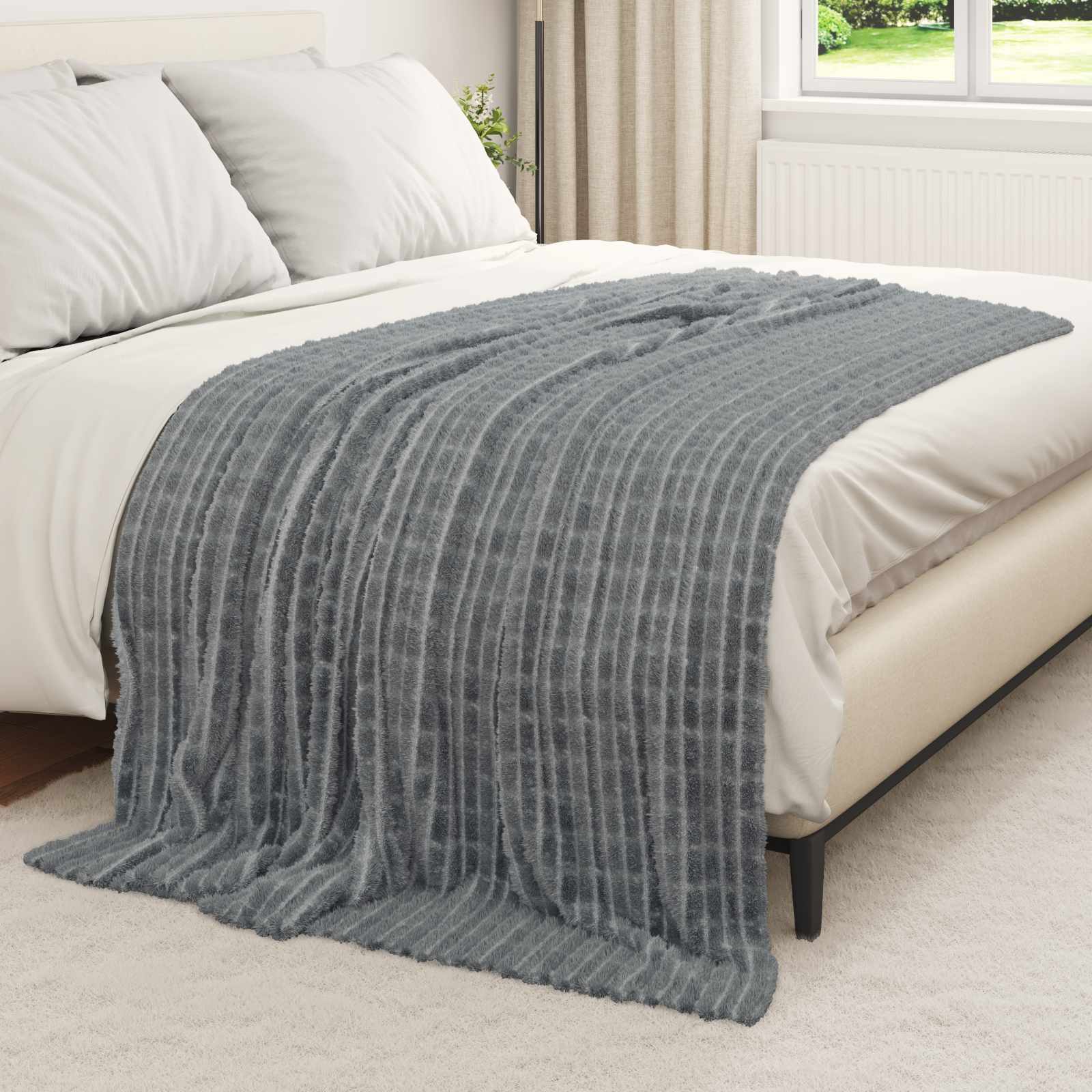 Ριχτάρια 6 pcs Σκούρο Γκρι 200 x 150 cm Μαλλί