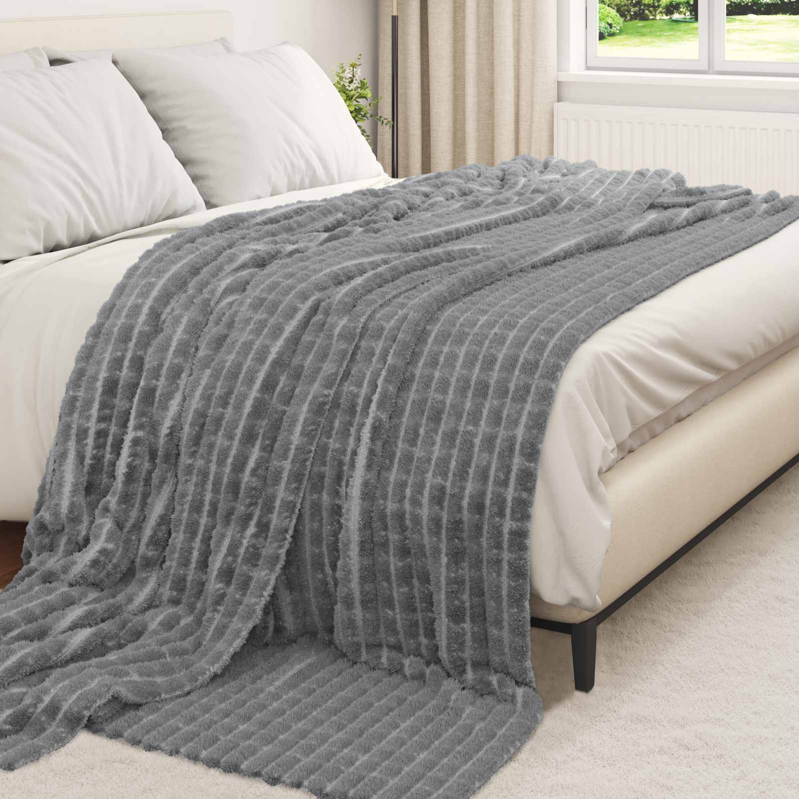 Ριχτάρια 6 pcs Σκούρο Γκρι 240 x 220 cm Μαλλί