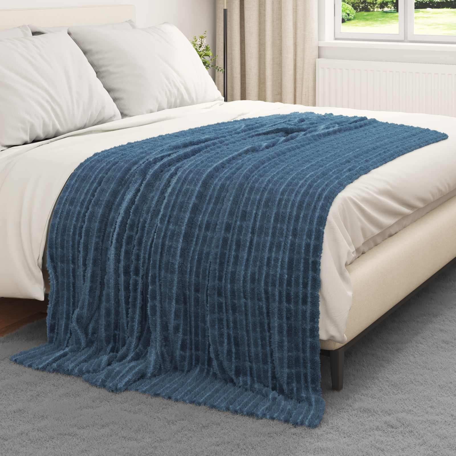 Ριχτάρια 6 pcs Σκούρο μπλε 200 x 150 cm Μαλλί