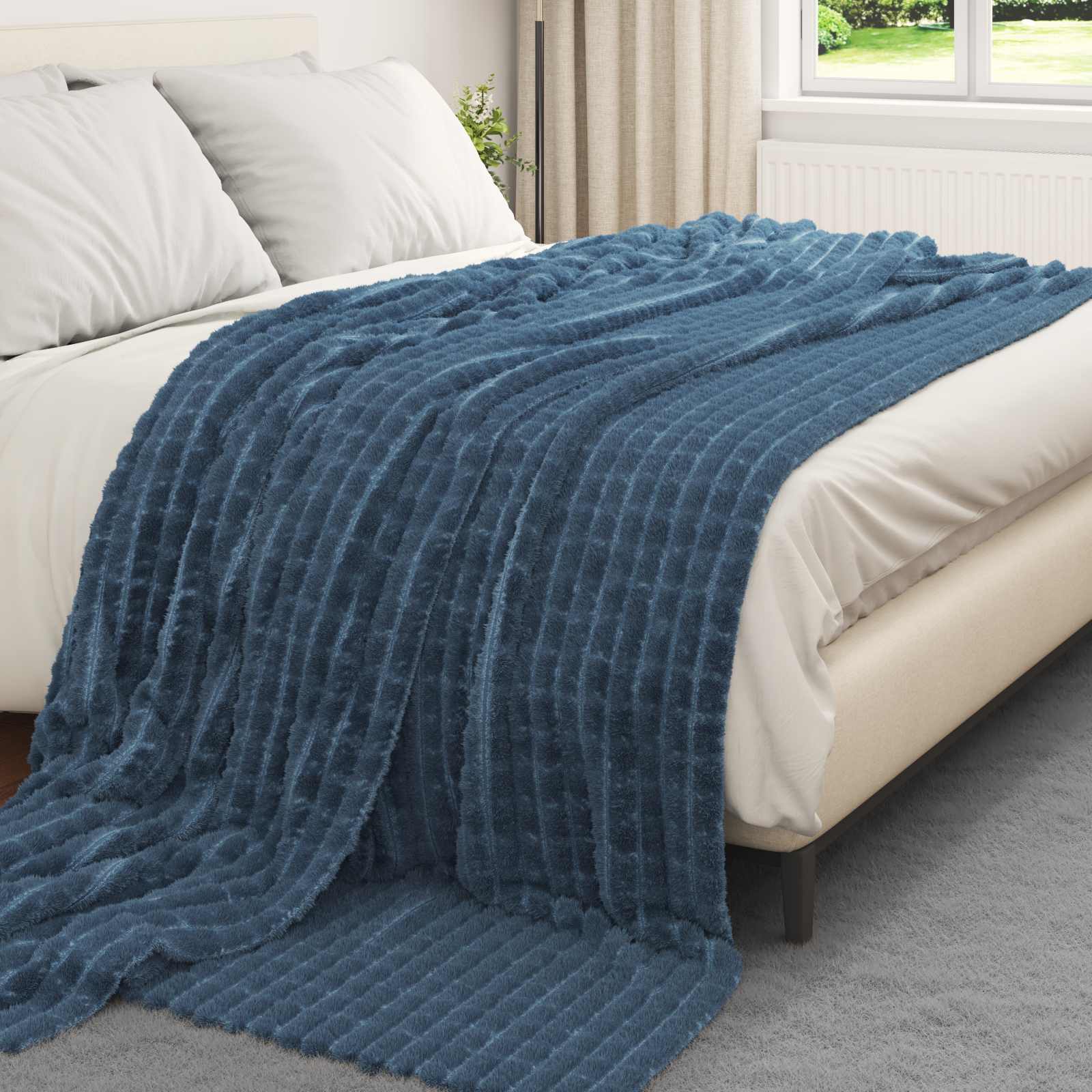Ριχτάρια 6 pcs Σκούρο μπλε 240 x 220 cm Μαλλί