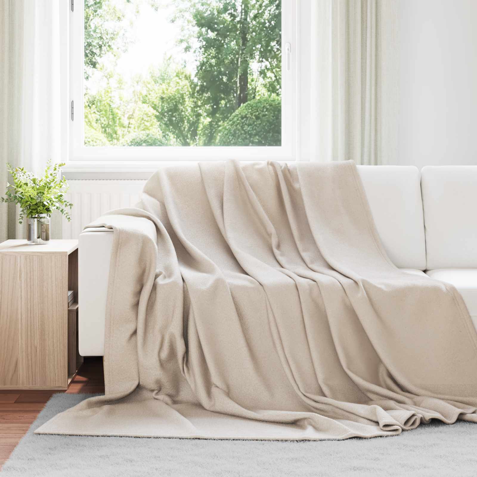 Κουβέρτα Μπεζ 240 x 220 cm Μαλλί - Pakobazaar