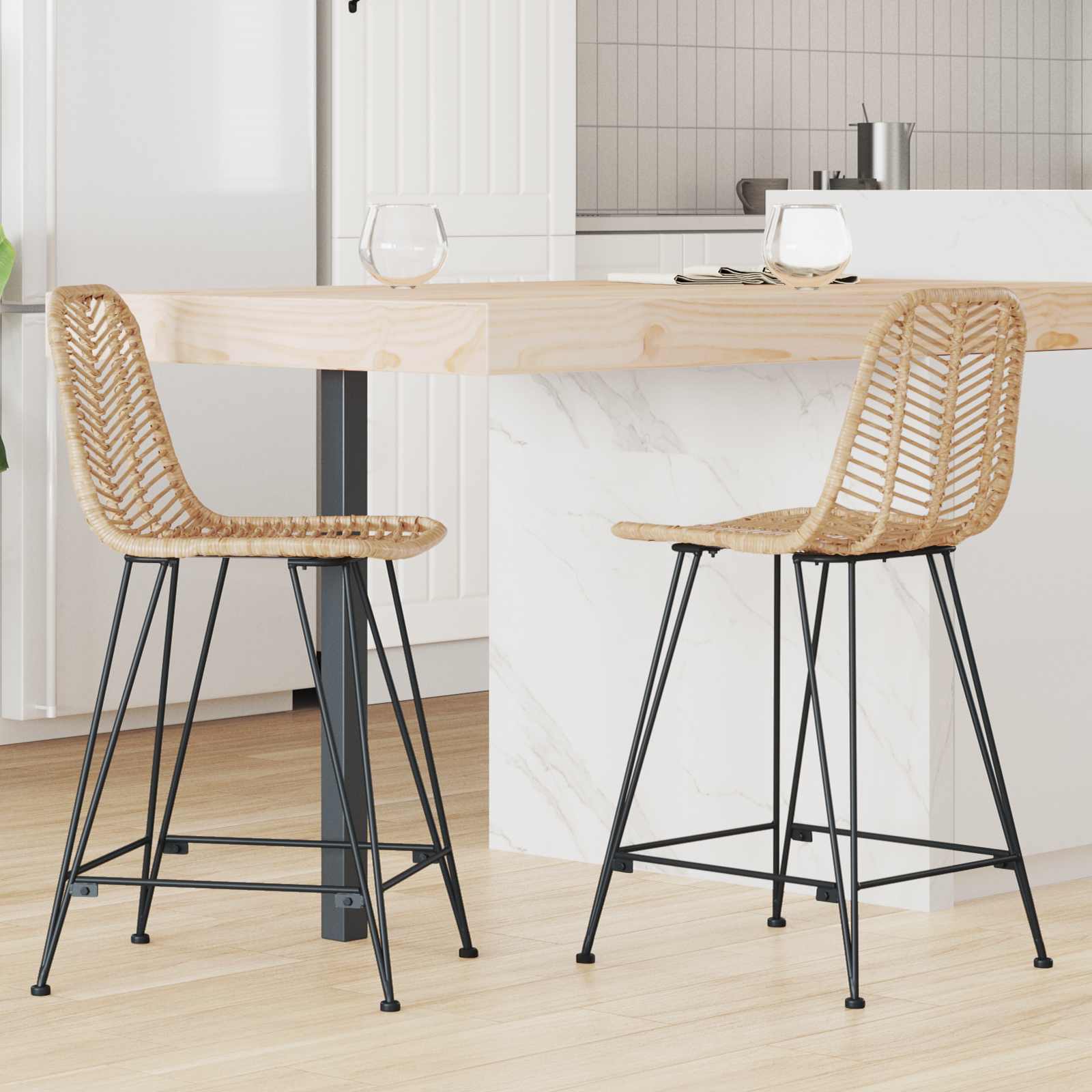 Καρέκλα Μπαρ 2 pcs 44,5 x 54,5 x 97,5 εκ. Καλάμι και Σίδερο