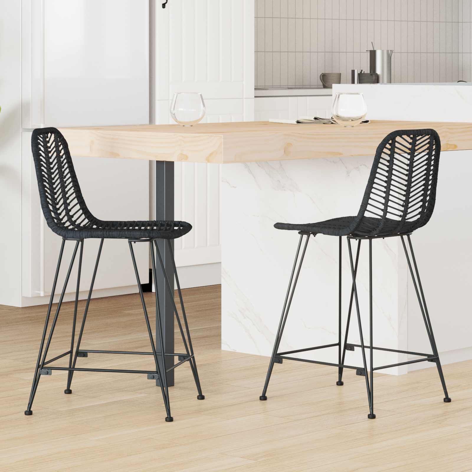 Καρέκλα Μπαρ 2 pcs 44,5 x 54,5 x 97,5 εκ. Καλάμι και Σίδερο