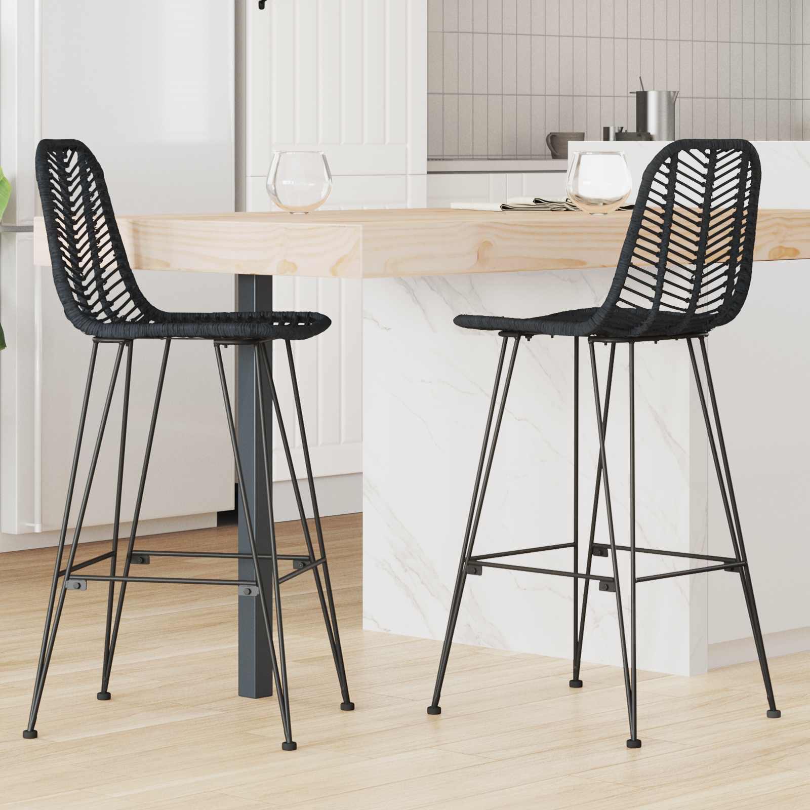 Καρέκλα Μπαρ 2 pcs 44 x 52 x 111 εκ Καλάμι και Σίδερο