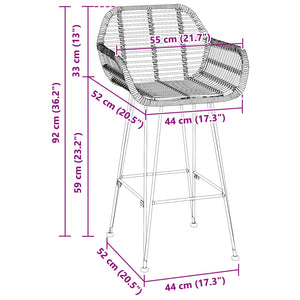 Καρέκλα Μπαρ 2 pcs Φυσικό 55 x 52 x 92 εκ Καλάμι και Σίδερο - Pakobazaar