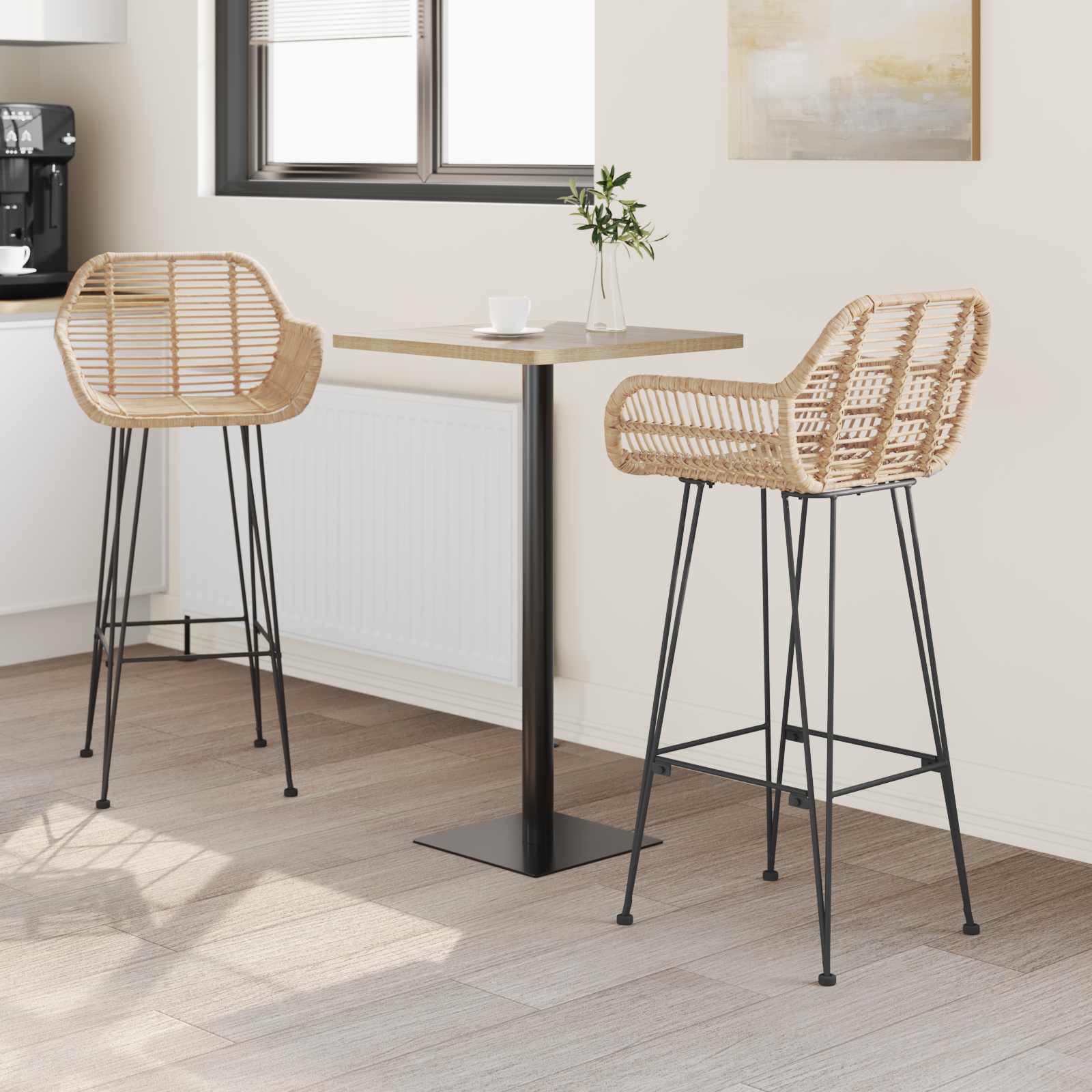 Καρέκλα Μπαρ 2 pcs Φυσικό 55 x 52 x 105 εκ Καλάμι και Σίδερο