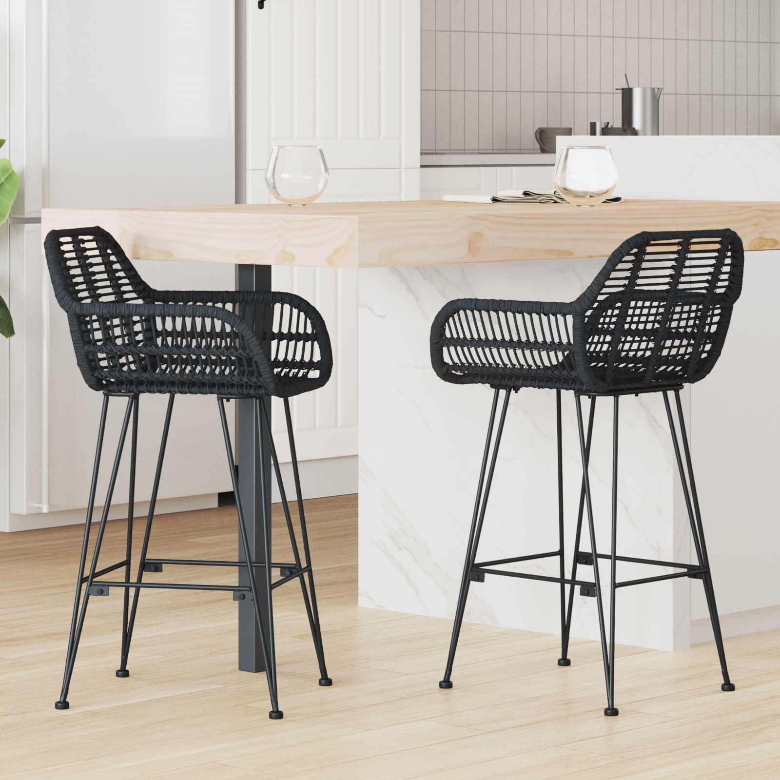 Καρέκλα Μπαρ 2 pcs 55 x 52 x 92 εκ Καλάμι και Σίδερο