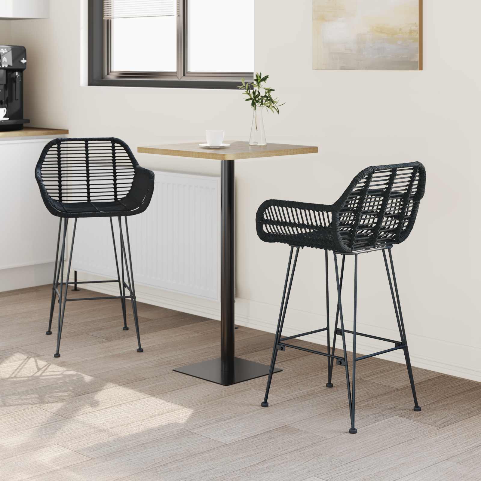 Καρέκλα Μπαρ 2 pcs 55 x 52 x 92 εκ Καλάμι και Σίδερο