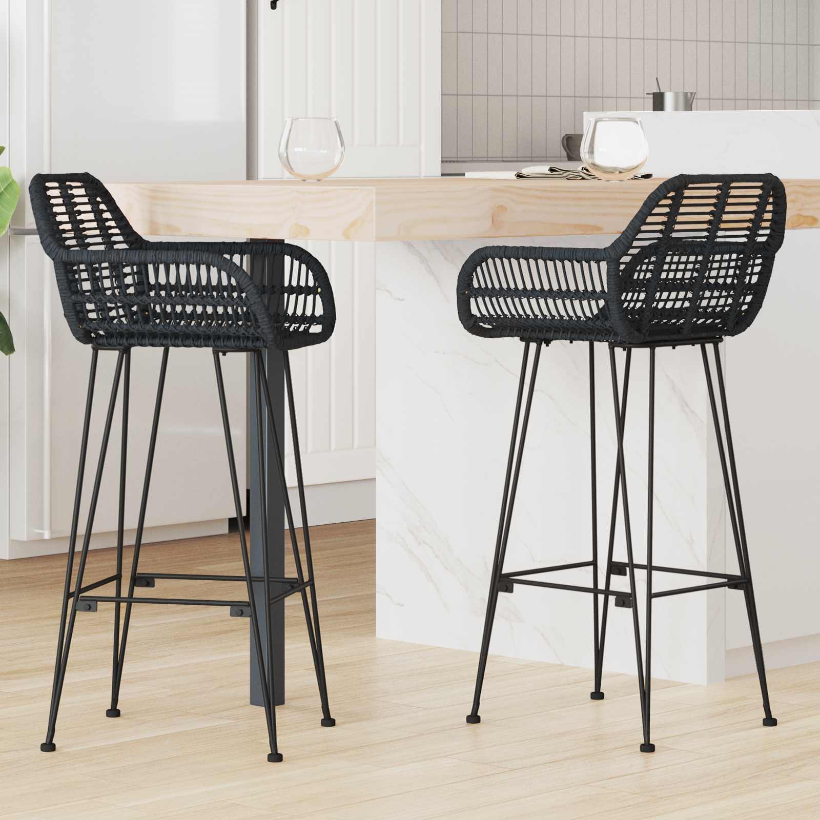 Καρέκλα Μπαρ 2 pcs 55 x 52 x 105 εκ Καλάμι και Σίδερο