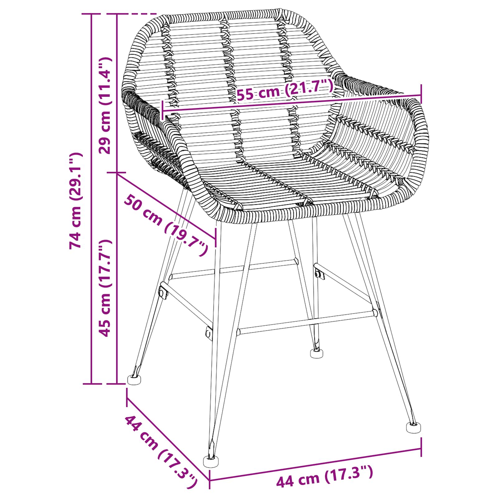 Καρέκλα τραπεζαρίας 2 pcs Φυσικό 55 x 50 x 74 εκ - Pakobazaar
