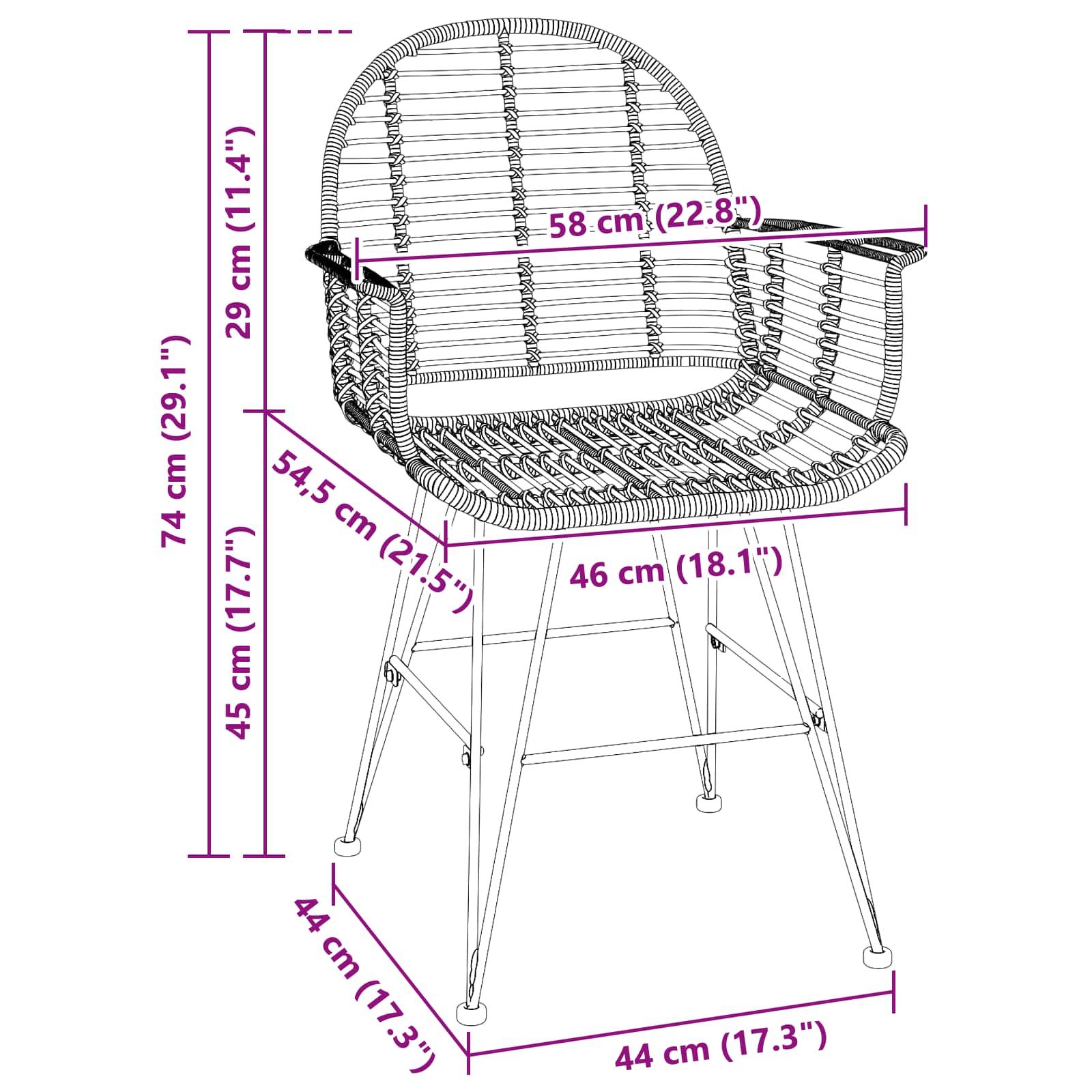 Καρέκλα τραπεζαρίας 2 pcs Φυσικό 44 x 44 x 74 εκ.