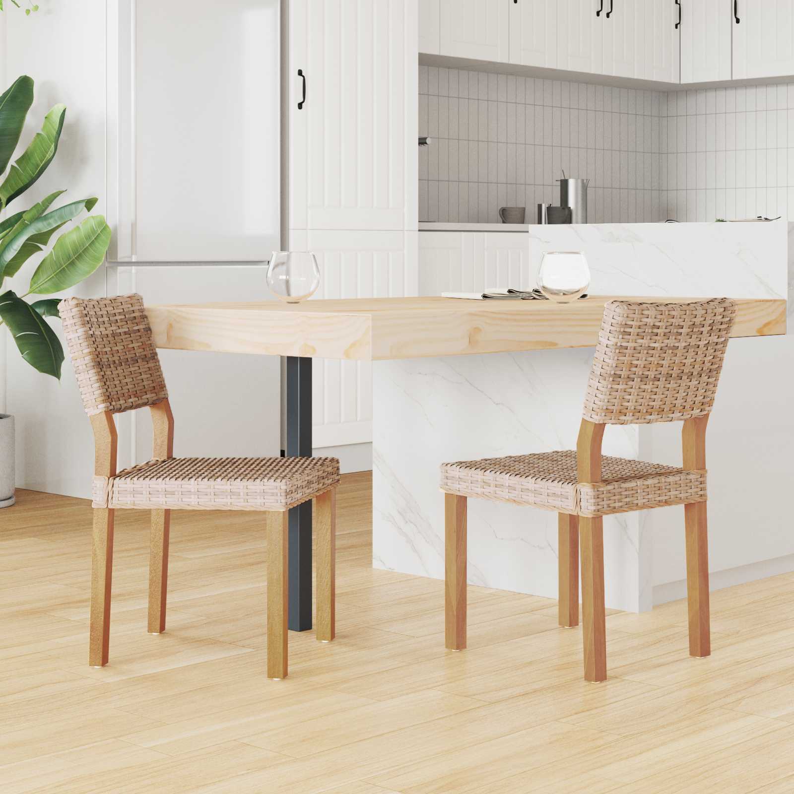 Καρέκλα τραπεζαρίας 2 pcs Φυσικό 46 x 55 x 84 εκ Ρατάν Κούμπου - Pakobazaar