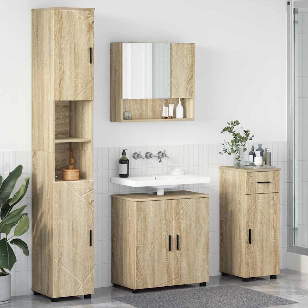 Σετ Επίπλων Μπάνιου με συρτάρι Επιτοίχιο 4 pcs Δρύς Sonoma - Pakobazaar