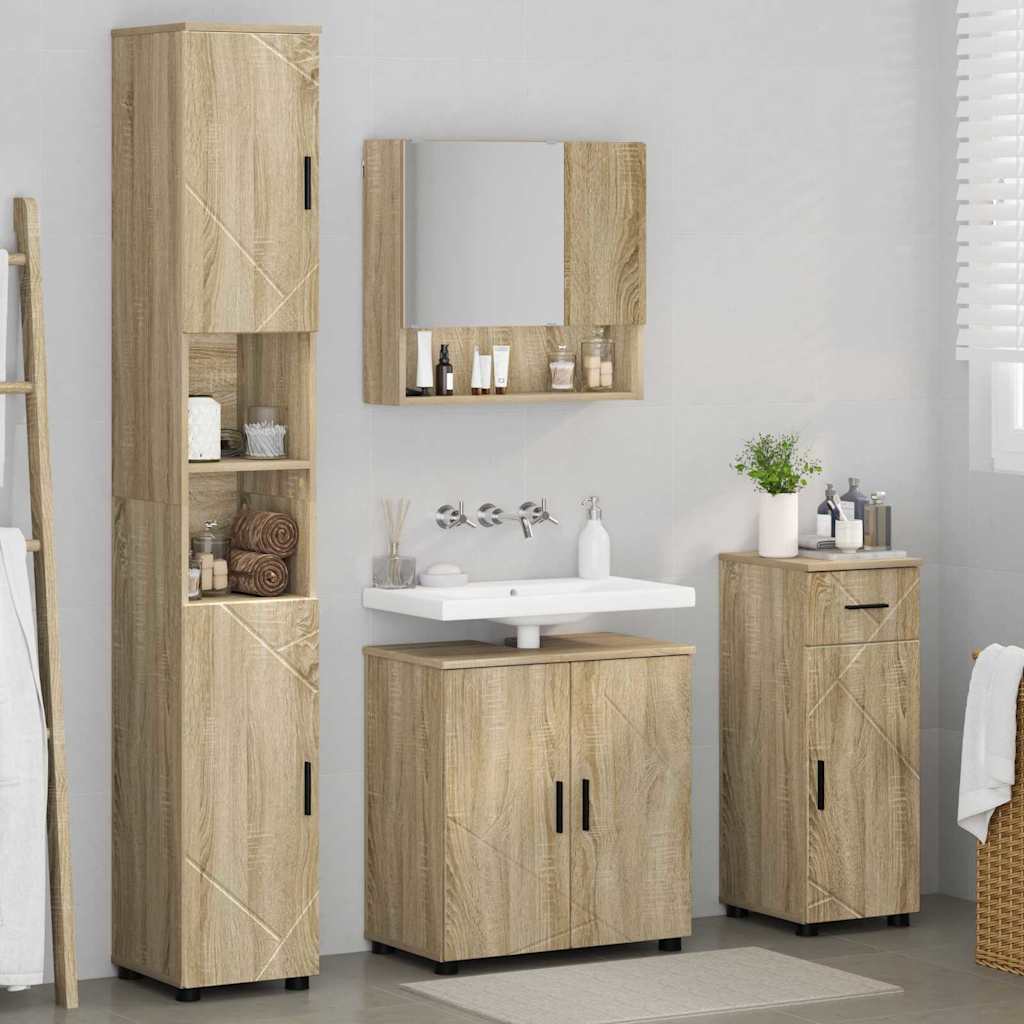 Σετ Επίπλων Μπάνιου με συρτάρι Επιτοίχιο 4 pcs Δρύς Sonoma - Pakobazaar