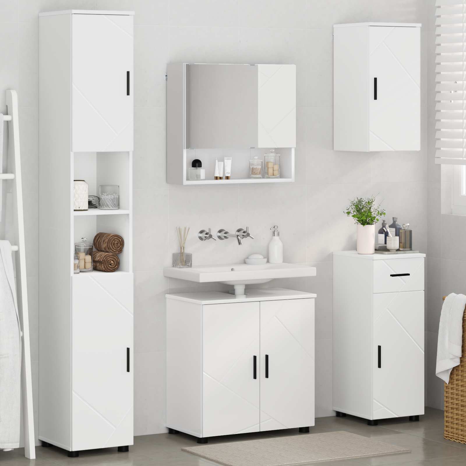 Σετ Επίπλων Μπάνιου 5 pcs Λευκό Επεξεργασμένο ξύλο & Μέταλλο