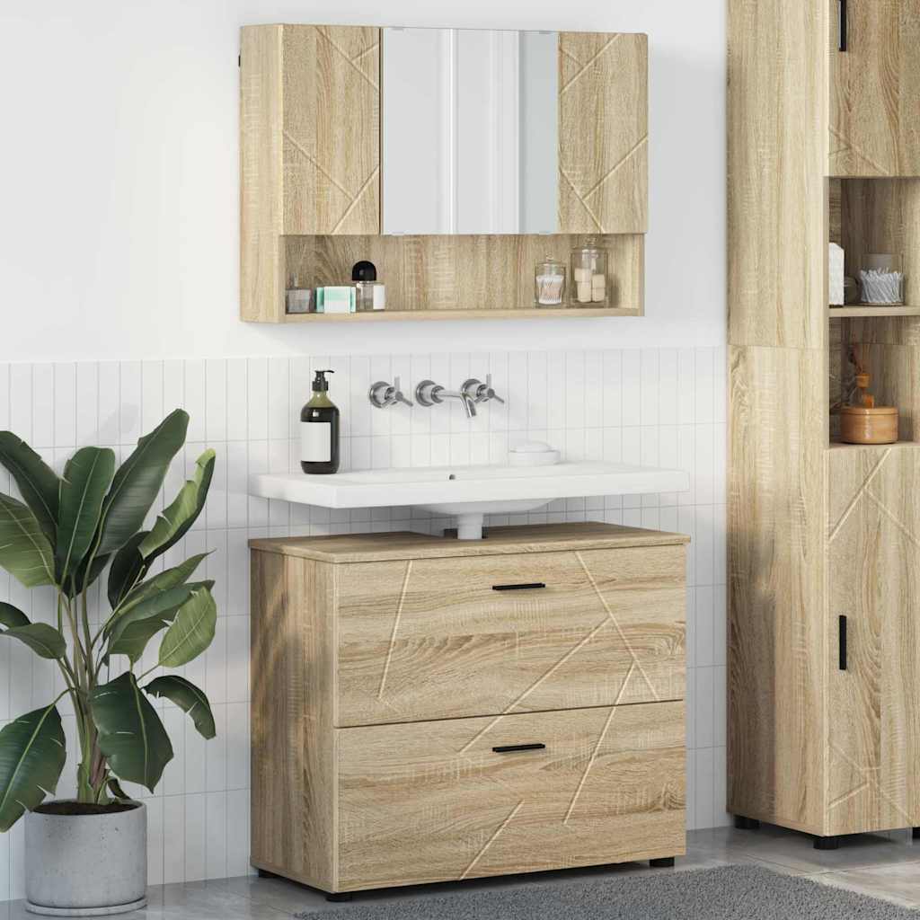 Σετ Επίπλων Μπάνιου με συρτάρι με ράφι 2 pcs Δρύς Sonoma - Pakobazaar