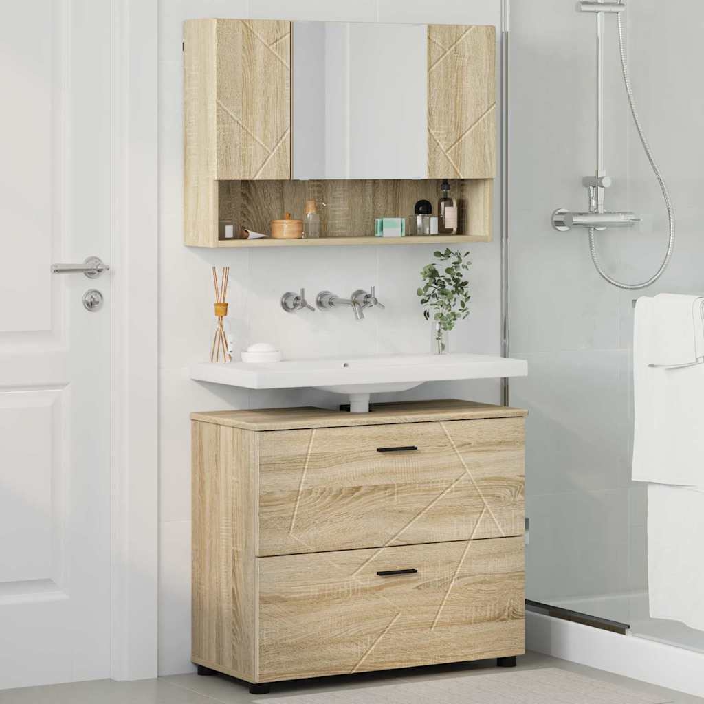Σετ Επίπλων Μπάνιου με συρτάρι με ράφι 2 pcs Δρύς Sonoma - Pakobazaar