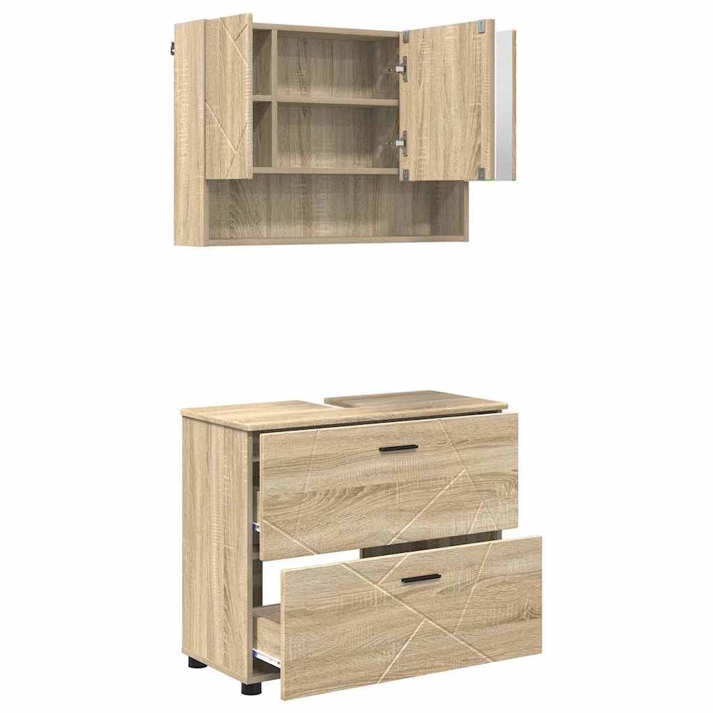Σετ Επίπλων Μπάνιου με συρτάρι με ράφι 2 pcs Δρύς Sonoma - Pakobazaar