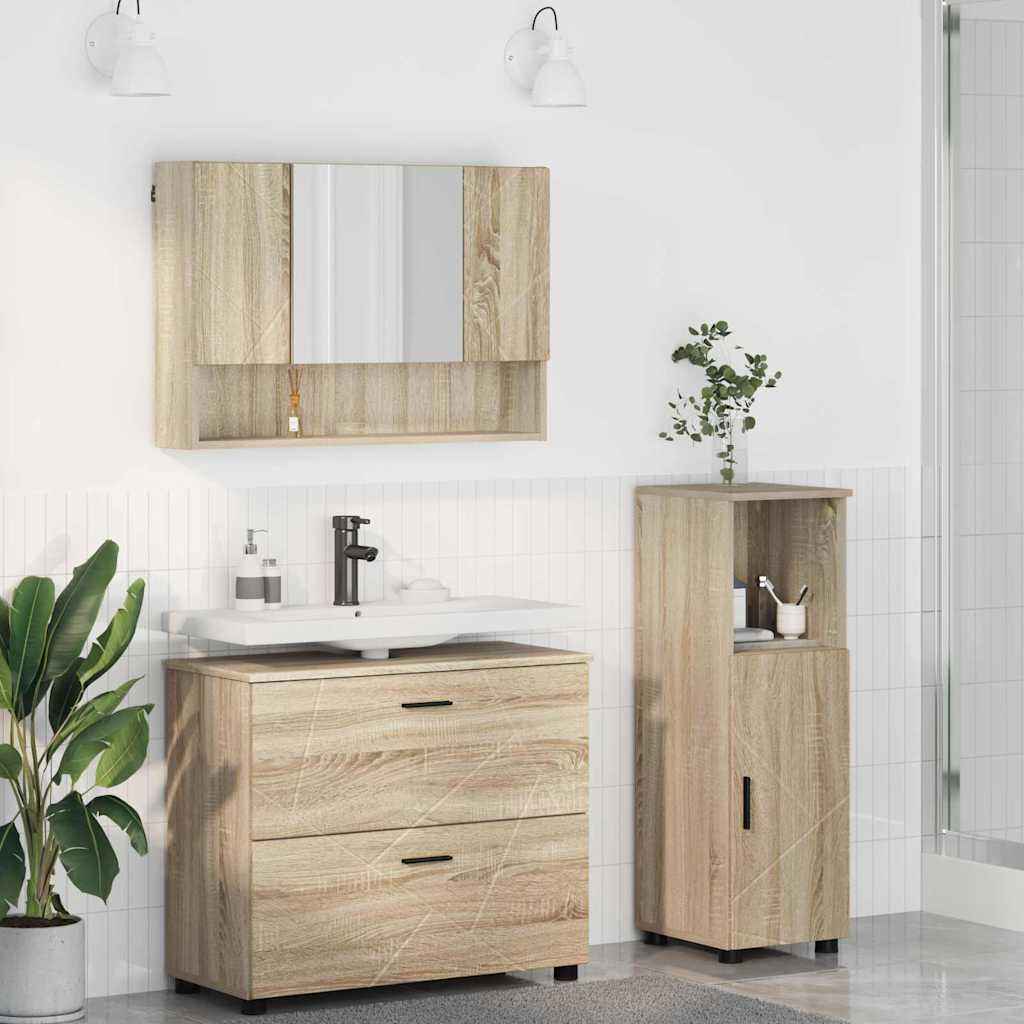 Σετ Επίπλων Μπάνιου με συρτάρι με ράφι 3 pcs Δρύς Sonoma - Pakobazaar