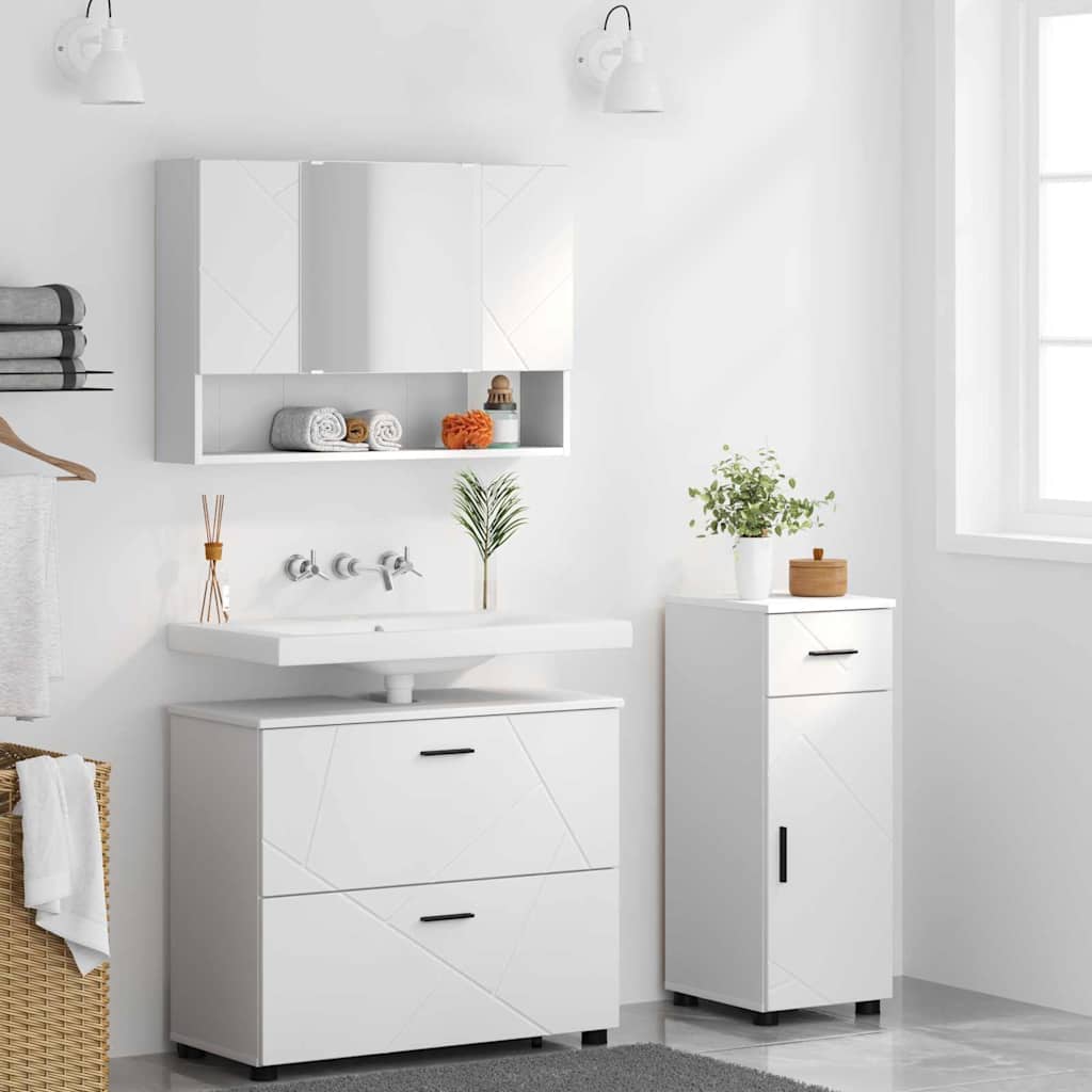 Σετ Επίπλων Μπάνιου με συρτάρι με ράφι Επιτοίχιο 3 pcs Λευκό