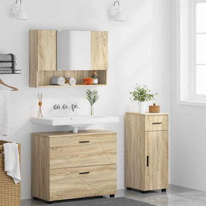 Σετ Επίπλων Μπάνιου με συρτάρι με ράφι 3 pcs Δρύς Sonoma - Pakobazaar