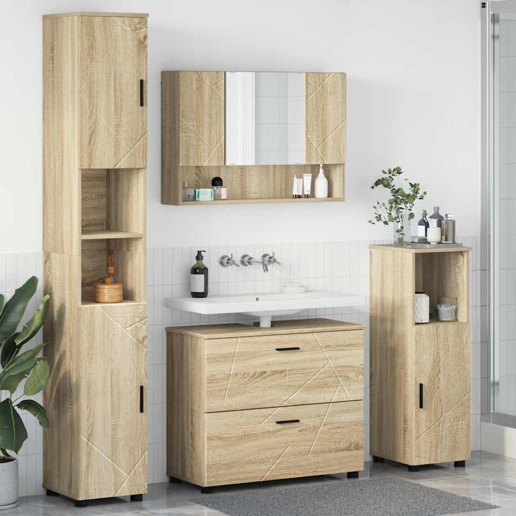 Σετ Επίπλων Μπάνιου με συρτάρι με ράφι 4 pcs Δρύς Sonoma