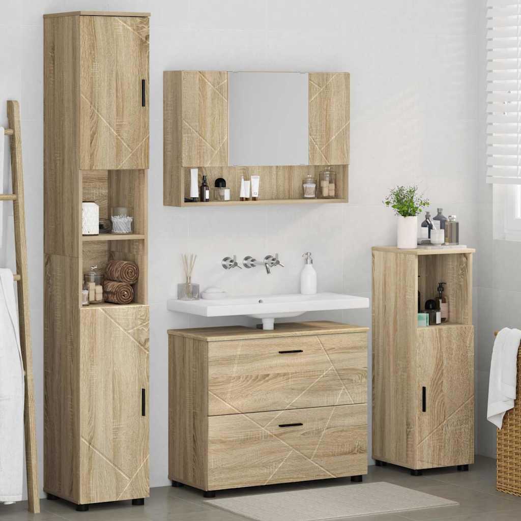 Σετ Επίπλων Μπάνιου με συρτάρι με ράφι 4 pcs Δρύς Sonoma