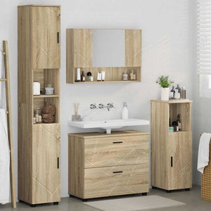 Σετ Επίπλων Μπάνιου με συρτάρι με ράφι 4 pcs Δρύς Sonoma - Pakobazaar