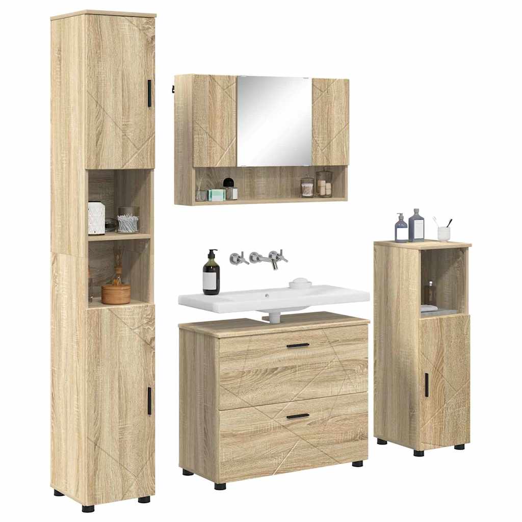 Σετ Επίπλων Μπάνιου με συρτάρι με ράφι 4 pcs Δρύς Sonoma