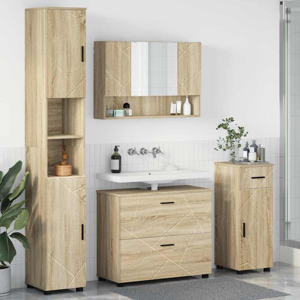 Σετ Επίπλων Μπάνιου με συρτάρι με ράφι 4 pcs Δρύς Sonoma