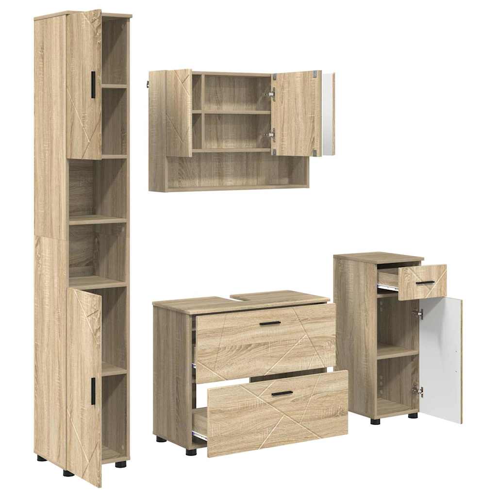 Σετ Επίπλων Μπάνιου με συρτάρι με ράφι 4 pcs Δρύς Sonoma