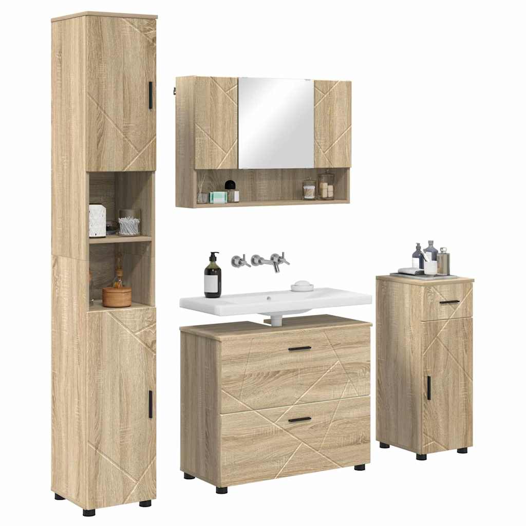 Σετ Επίπλων Μπάνιου με συρτάρι με ράφι 4 pcs Δρύς Sonoma