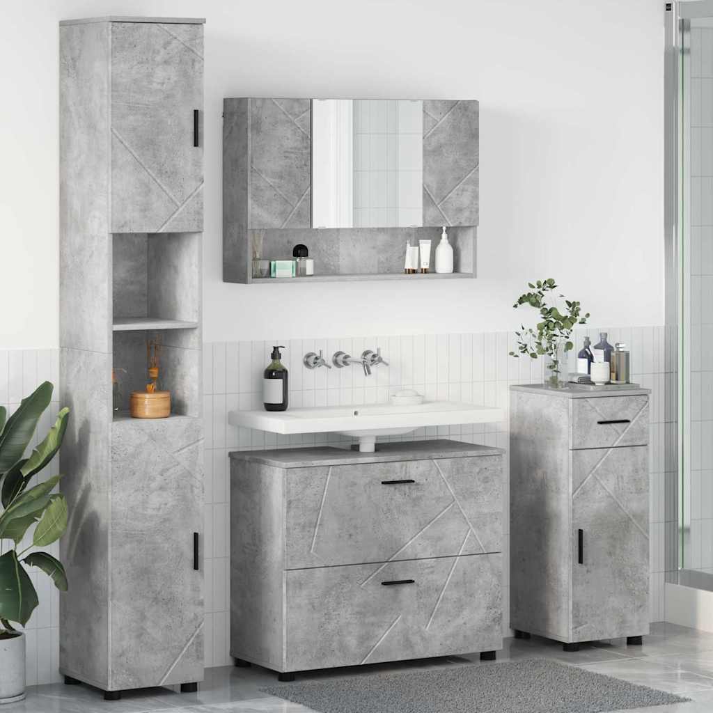 Σετ Επίπλων Μπάνιου με συρτάρι με ράφι 4 pcs Σκυρόδεμα Γκρι - Pakobazaar