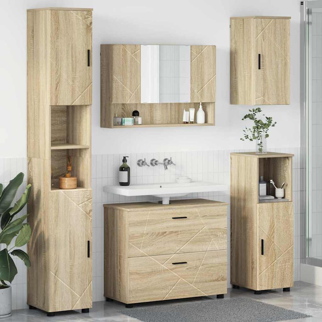 Σετ Επίπλων Μπάνιου με συρτάρι με ράφι 5 pcs Δρύς Sonoma - Pakobazaar