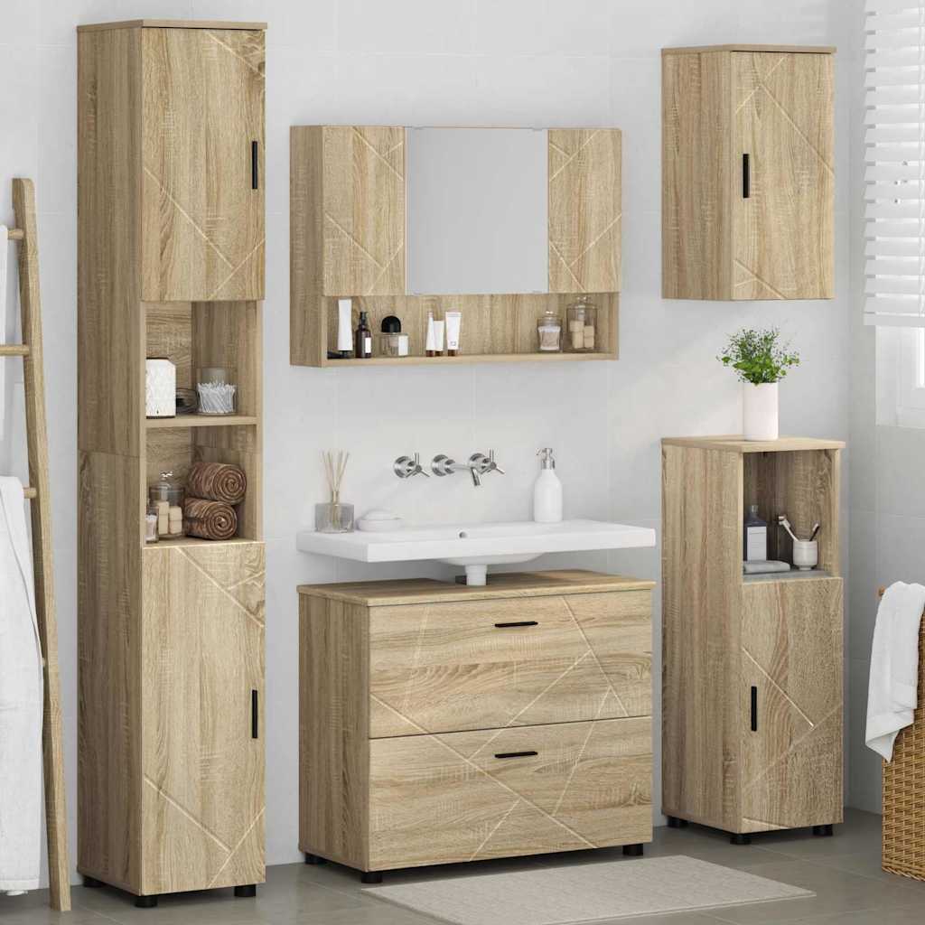 Σετ Επίπλων Μπάνιου με συρτάρι με ράφι 5 pcs Δρύς Sonoma - Pakobazaar