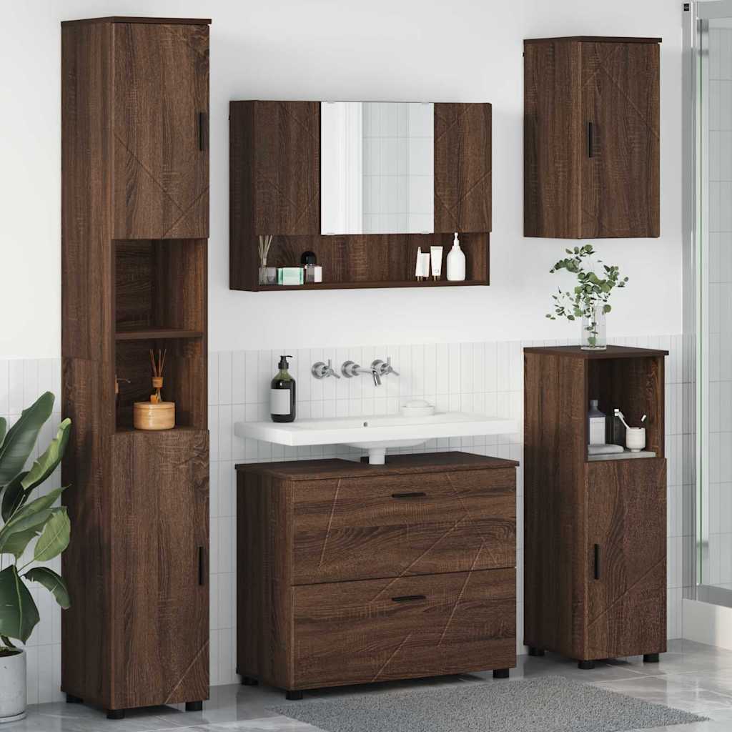 Σετ Επίπλων Μπάνιου 5 τμχ. Καφέ δρυς 35 x 30 x 192 εκ - Pakobazaar