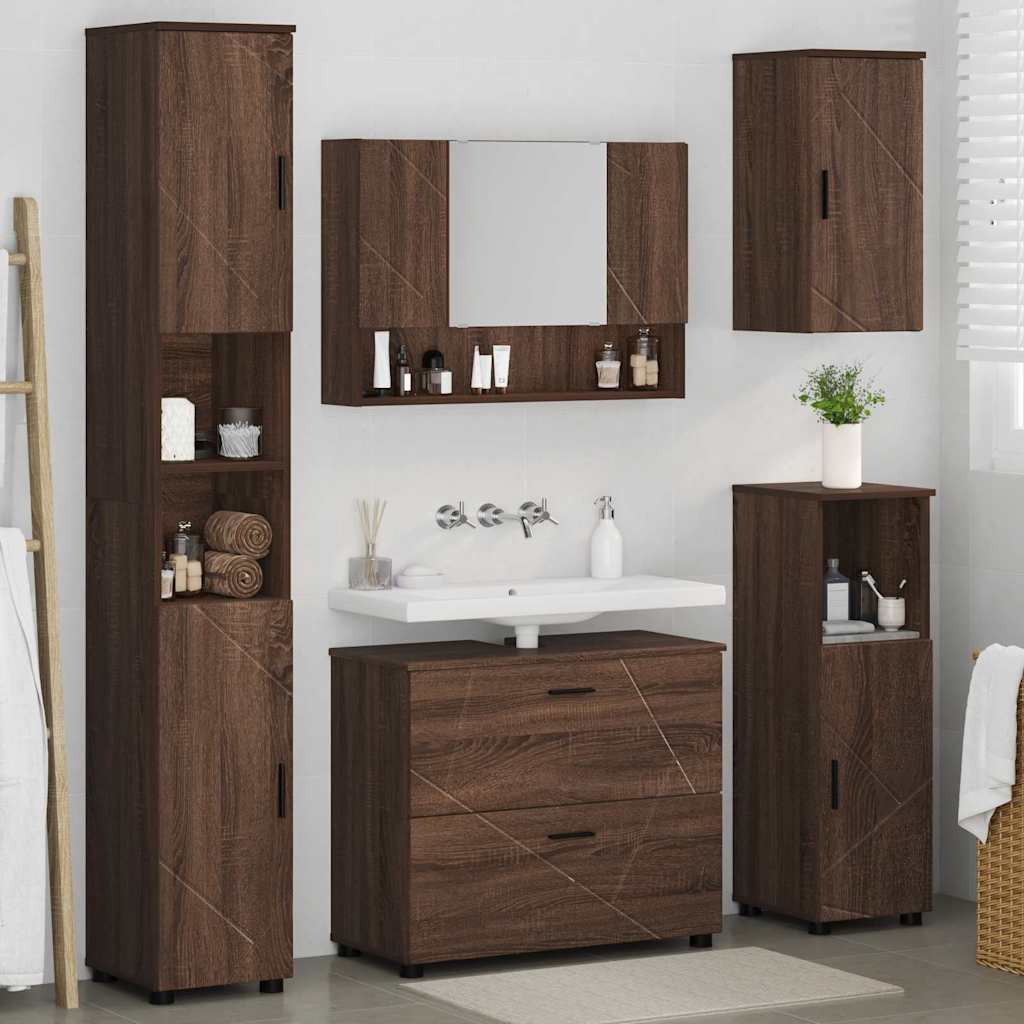 Σετ Επίπλων Μπάνιου 5 τμχ. Καφέ δρυς 35 x 30 x 192 εκ - Pakobazaar