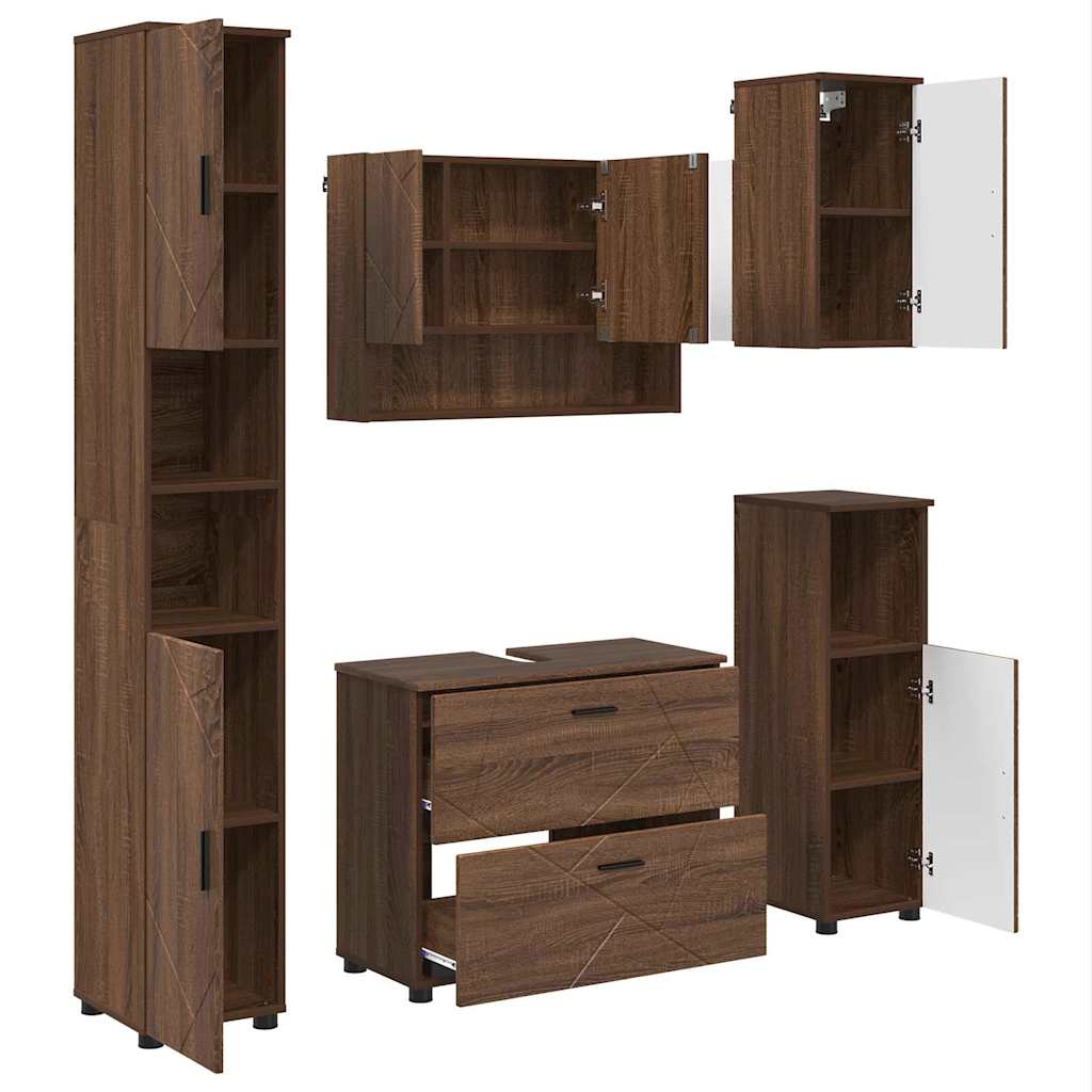 Σετ Επίπλων Μπάνιου 5 τμχ. Καφέ δρυς 35 x 30 x 192 εκ - Pakobazaar