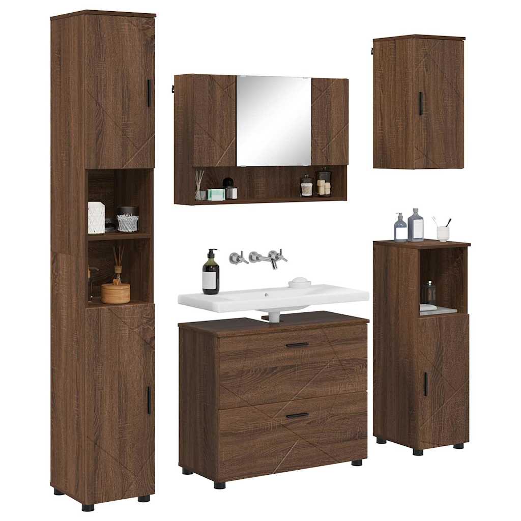 Σετ Επίπλων Μπάνιου 5 τμχ. Καφέ δρυς 35 x 30 x 192 εκ - Pakobazaar