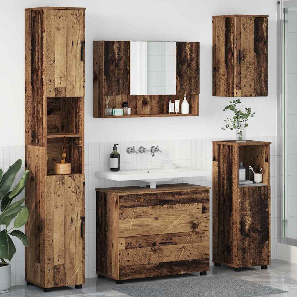 Σετ Επίπλων Μπάνιου με συρτάρι με ράφι 5 pcs Παλιό Ξύλο - Pakobazaar