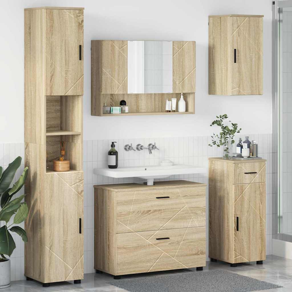 Σετ Επίπλων Μπάνιου με συρτάρι με ράφι 5 pcs Δρύς Sonoma - Pakobazaar