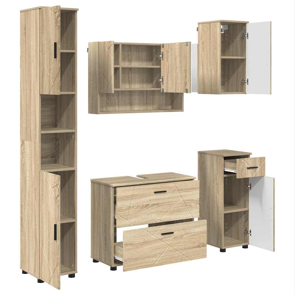 Σετ Επίπλων Μπάνιου με συρτάρι με ράφι 5 pcs Δρύς Sonoma - Pakobazaar