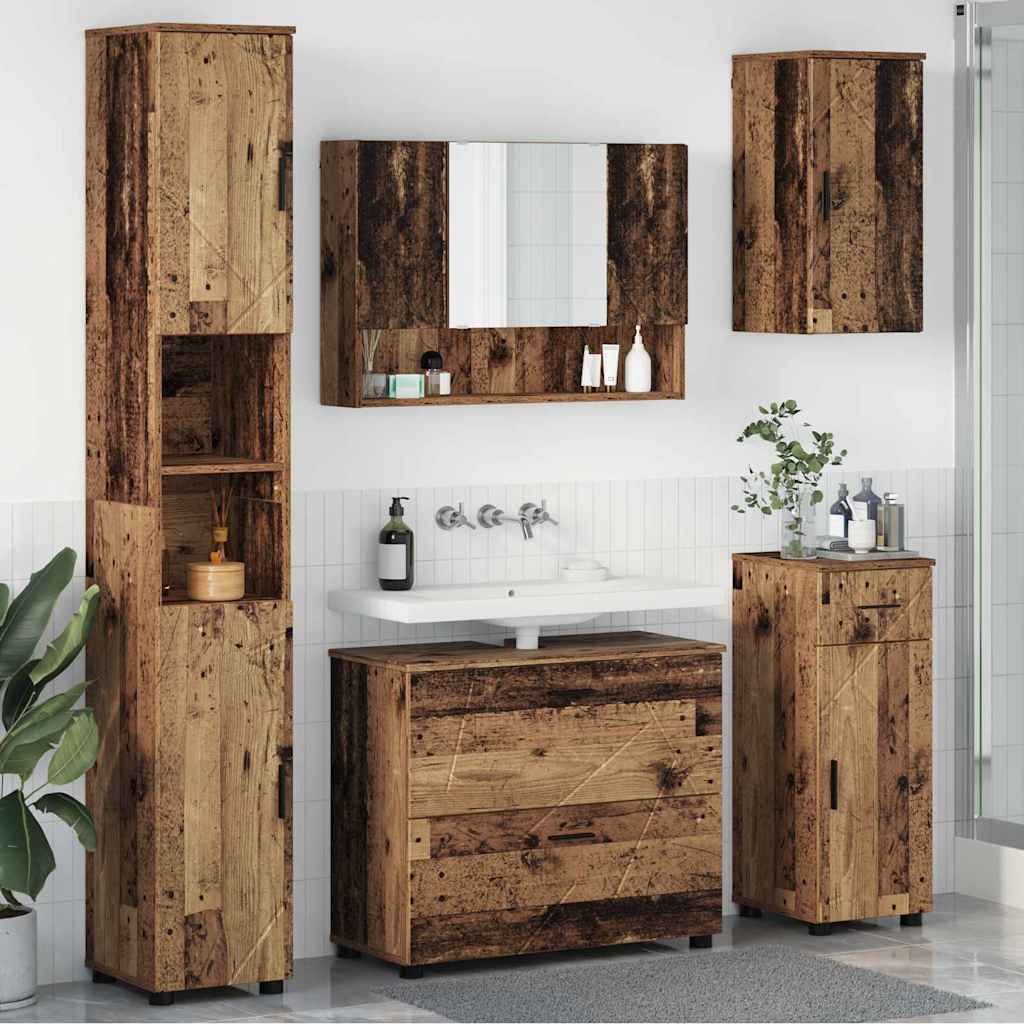 Σετ Επίπλων Μπάνιου με συρτάρι με ράφι 5 pcs Παλιό Ξύλο - Pakobazaar