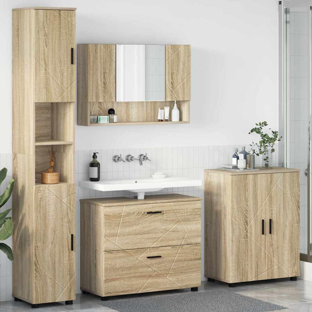 Σετ Επίπλων Μπάνιου με συρτάρι με ράφι 4 pcs Δρύς Sonoma - Pakobazaar