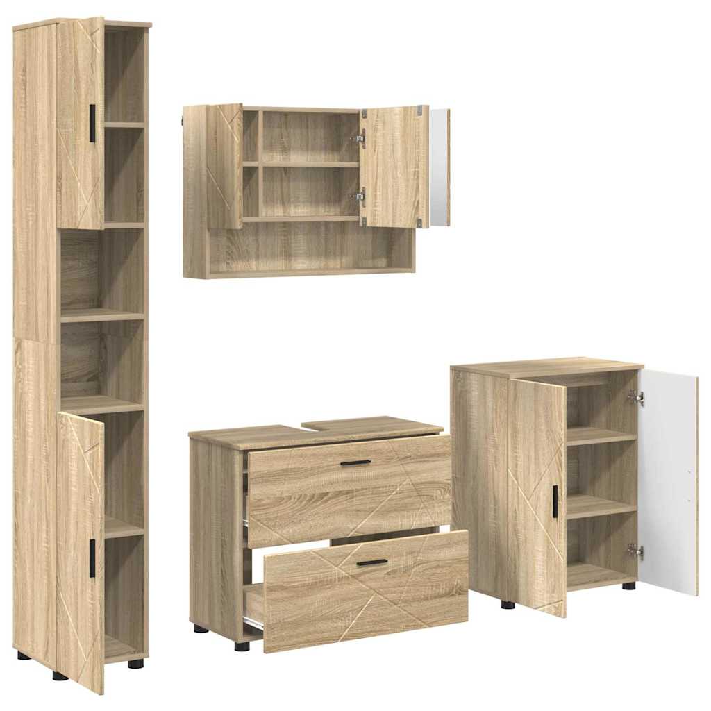 Σετ Επίπλων Μπάνιου με συρτάρι με ράφι 4 pcs Δρύς Sonoma - Pakobazaar