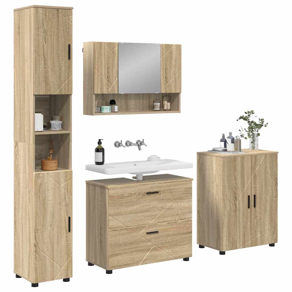 Σετ Επίπλων Μπάνιου με συρτάρι με ράφι 4 pcs Δρύς Sonoma - Pakobazaar