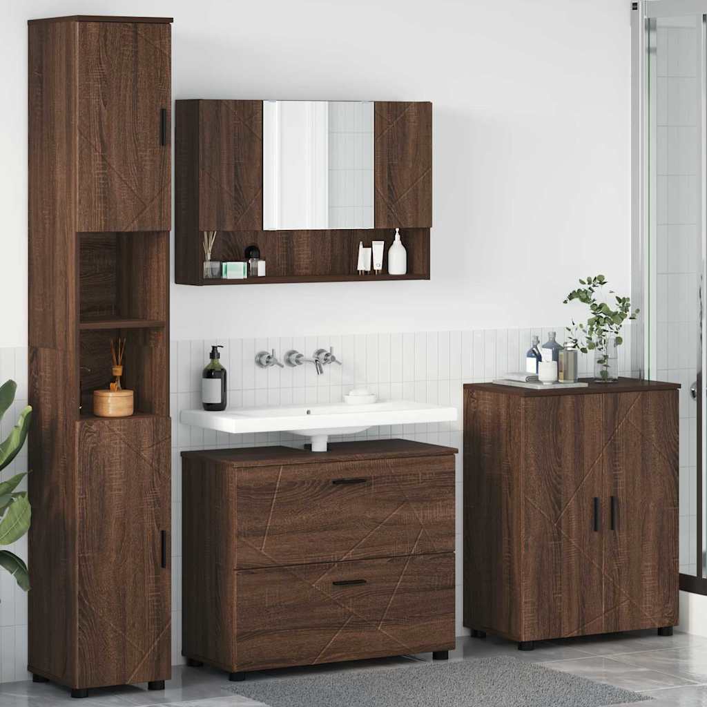 Σετ Επίπλων Μπάνιου 4 τμχ. Καφέ δρυς 35 x 30 x 192 εκ - Pakobazaar