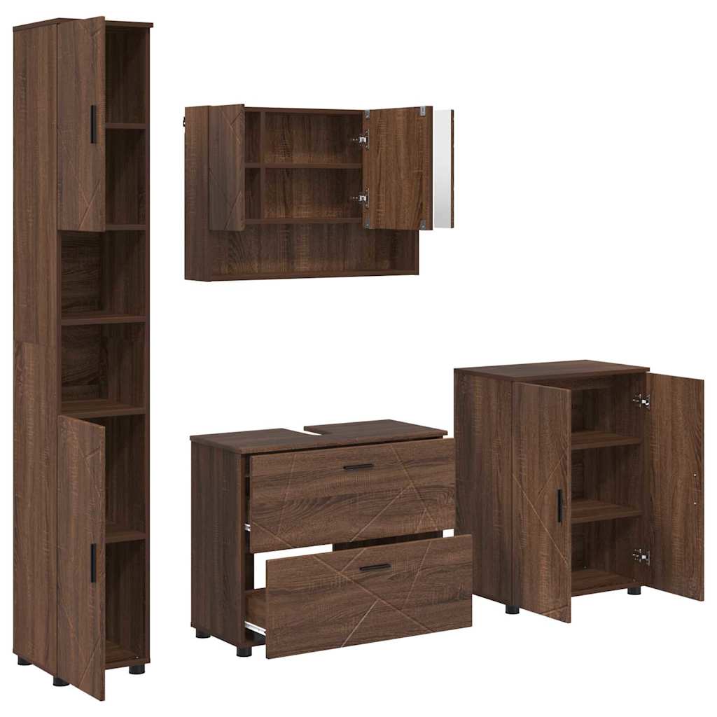 Σετ Επίπλων Μπάνιου 4 τμχ. Καφέ δρυς 35 x 30 x 192 εκ - Pakobazaar